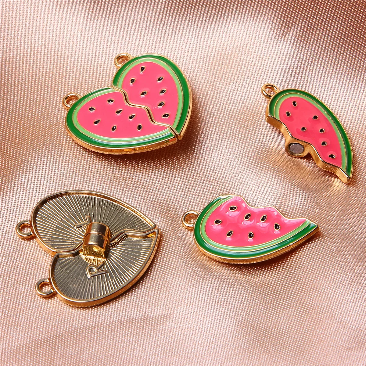 10pcs/5sets Alloy dripping oil good friend magnet love donut strawberry watermelon necklace accessories splicing wholesale