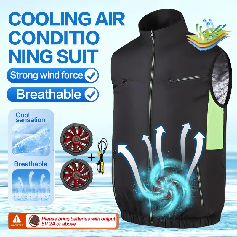 Summer Heat Protection Fan Vest Sleeveless Workwear for Summer Camping and Fishing