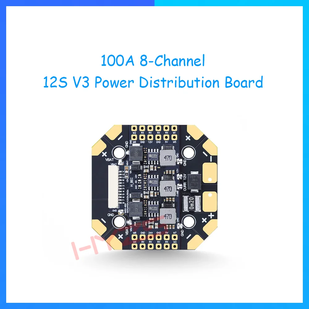 100A 8-Channel 12S V3 Power Distribution Board, PDB with Current Sense for FPV Multirotor Drone DIY Repair Parts