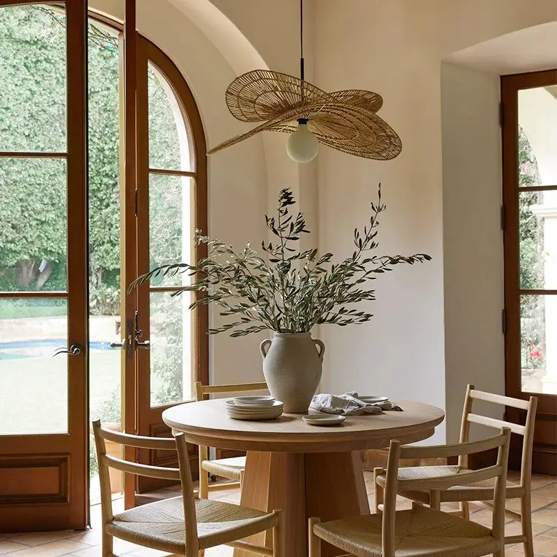 Wabi Sabi style homestay pendant lamp Zen retro tea room restaurant living room bedroom study straw hat pendant lamp