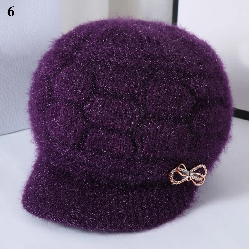 Nowych kobiet ciepła czapka typu Beanie zimowy kapelusz dyni czapka z daszkiem krótki rondo babcia dzianiny wiatroszczelna czapka Stretch Headwrap