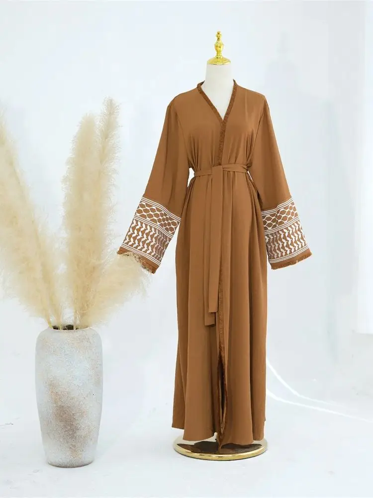 รอมฎอนเย็บปักถักร้อยมุสลิมเจียมเนื้อเจียมตัวKimono Abaya Damenดูไบหรูหราอิสลามผู้หญิงCardiganชุดKebabaya Kaftan Robe Femme Musulman