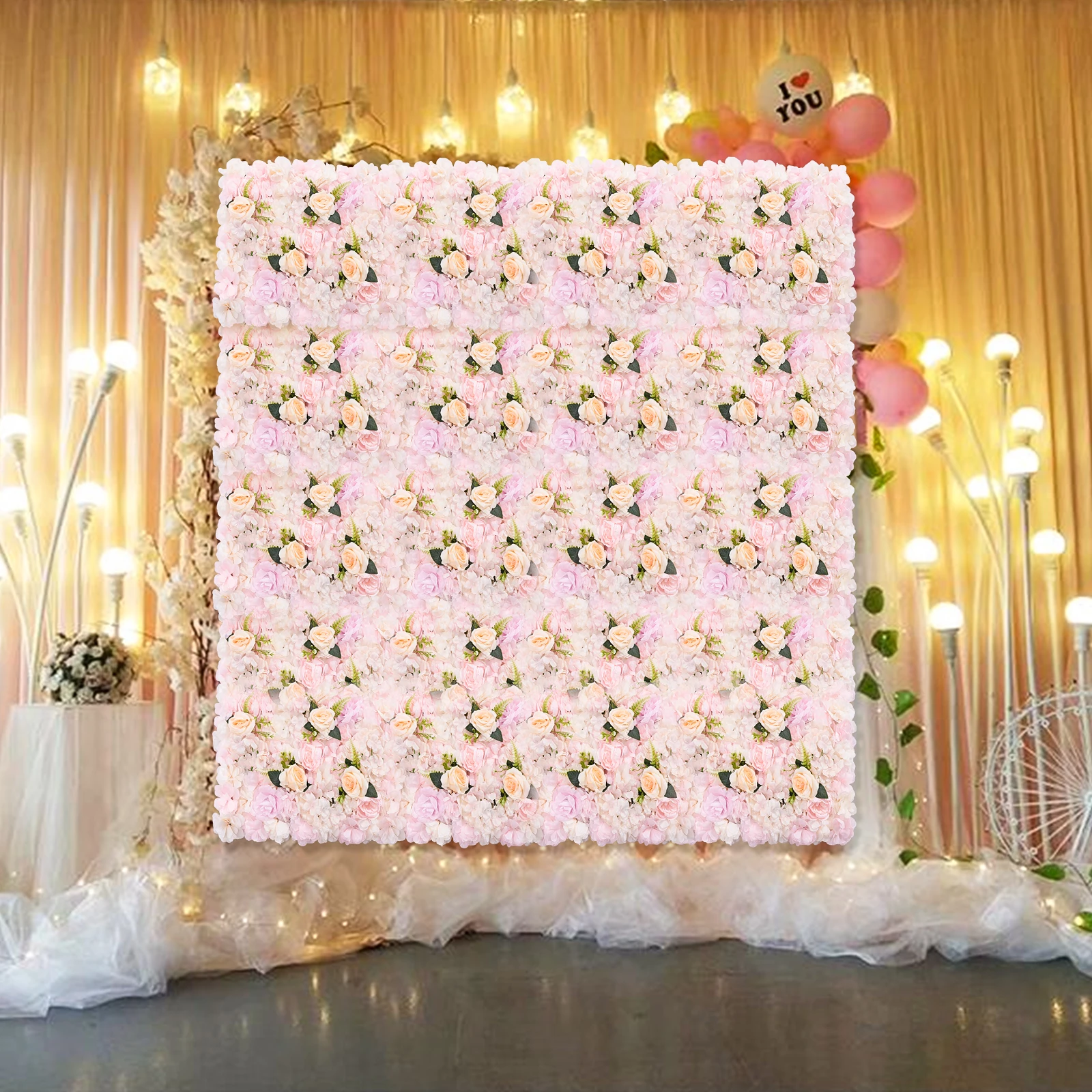 

24" X 16" 6 Pcs Flower Wall Panel Floral Backdrop Pink Flower Wall Decor Silk Rose Wall for Wedding Decoration