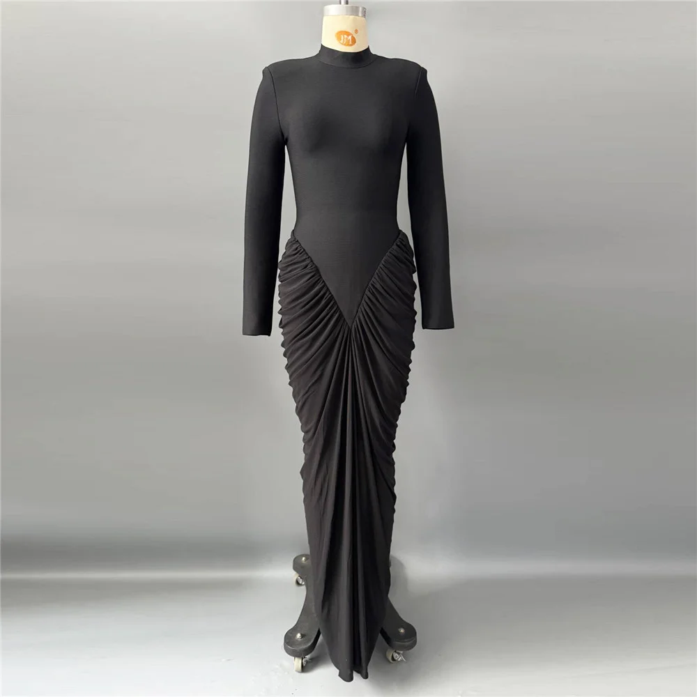 Abito da sera da donna estivo 2026, corsetto elasticizzato, abito lungo elegante a collo alto, nuova moda Y2K, pieghe, reggiseno per abito da festa