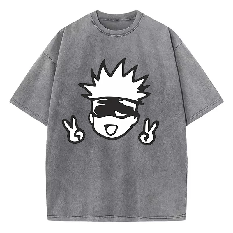 Mode Anime Jujutsu Kaisen Gojo Satoru Manga T Shirts Baumwolle Gewaschen Männer Frauen Baumwolle T-Shirts Retro für Männer Frauen Tops Tees