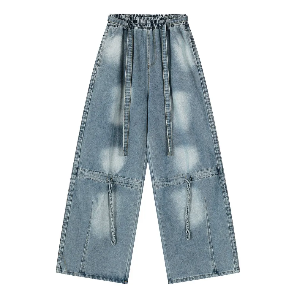 Elastische Taille Grunge Bright Line Washed Bleached Aesthetic Oversize Goth Jeans Hosen Hosen für Frauen Grils Streetwear Winter