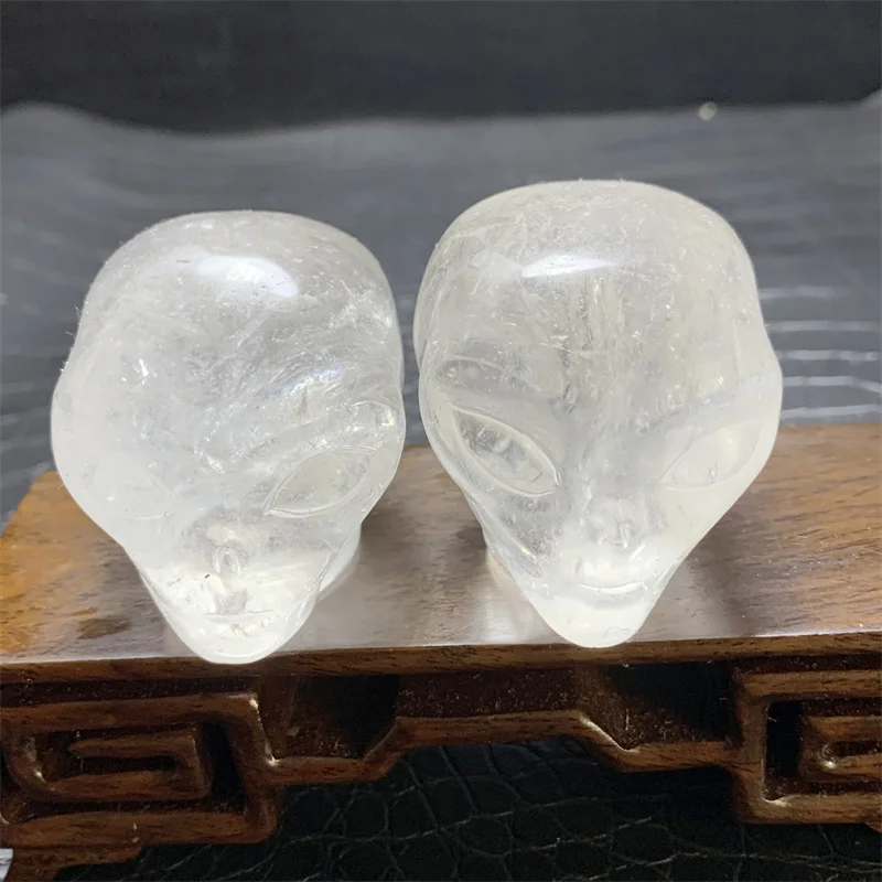 2inch Natural Clear Quartz Crystal Alien Skulls Hand Carved Crystal Halloween Gift Festival Craft For Decoration 1pcs