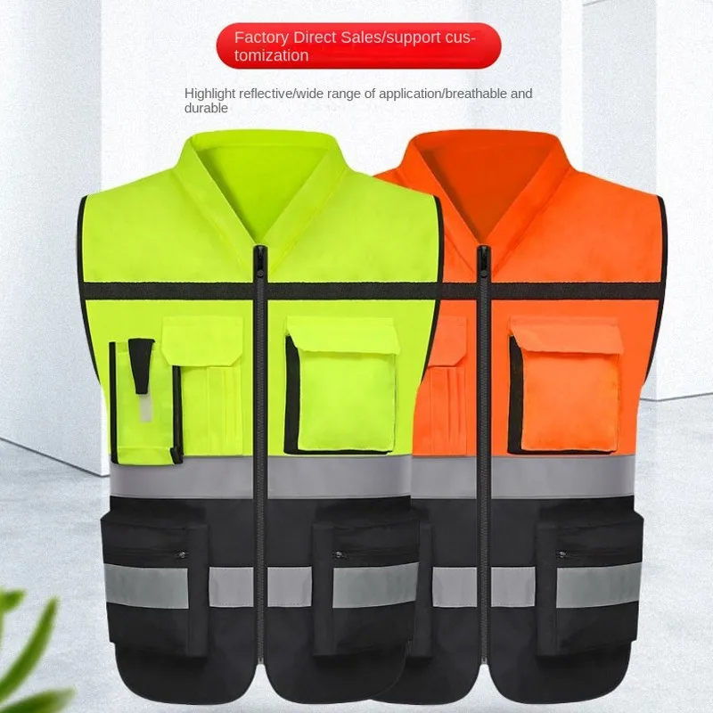 Hot High Visibility Security Reflecterende Vest Zakken Design Reflecterend Vest Buitenverkeer Veiligheid Fietsen Hardlopen