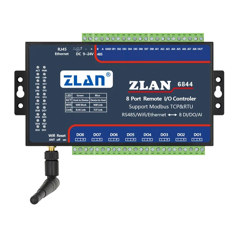 8 Ports DI DO AI MQTT Modbus TCP MQTT Wifi Remote Control IO Controller ZLAN6844