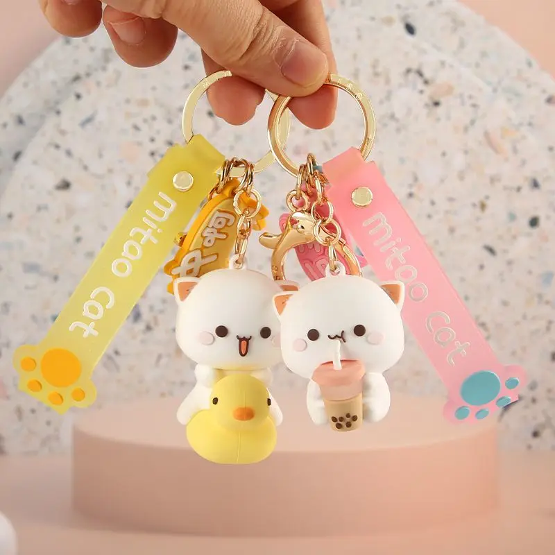 Creative Fashion Mitao Cat Figures Keychain Silicone Doll Cosplay Key Ring Kawaii Car Backpack Key Model Toys Party Xmas Gifts