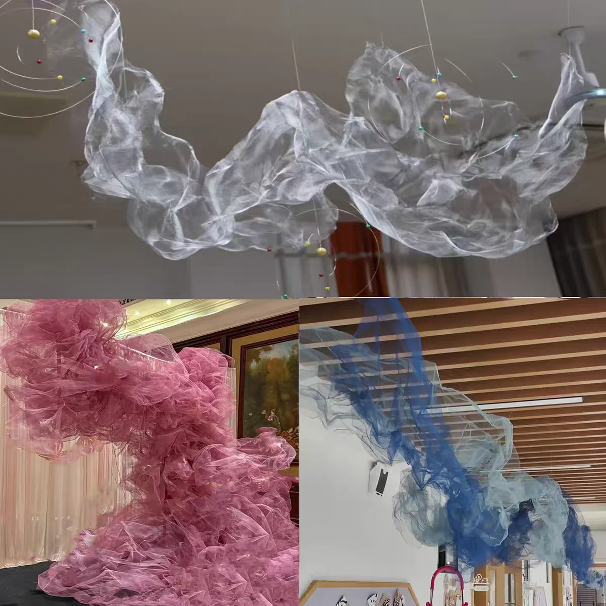 

2mMetallic Shaping Tulle Mesh Fabric Hard Organza Cloud Net for Wedding Ceiling Backdrop Party Kindergarten DIY Decor By Meters