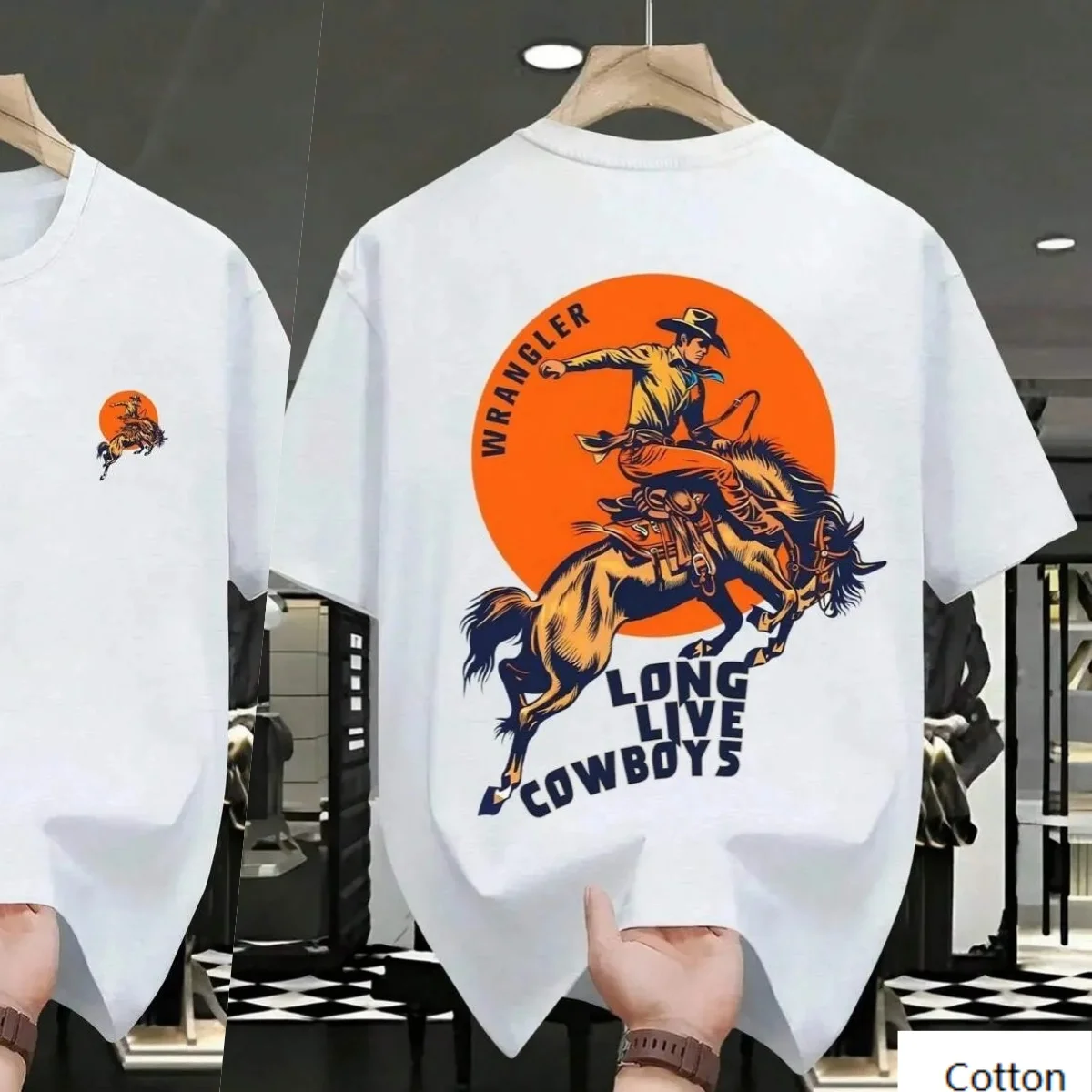 

Cotton T Shirt with Cowboy Graphic Ideal for Western Culture Enthusiasts Trendy Printed Brand Pure Cotton New Arrival Tee S-4XL