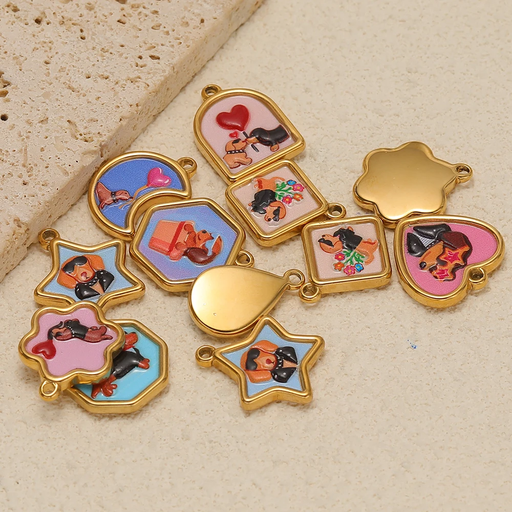 4 Stück Edelstahl-Emaille-Anhänger mit Cartoon-Hunden-Motiv für DIY-Schmuckherstellung, Anhänger für Paare, Halsketten, Armbänder und Ohrringe für Kinder – Detail 4