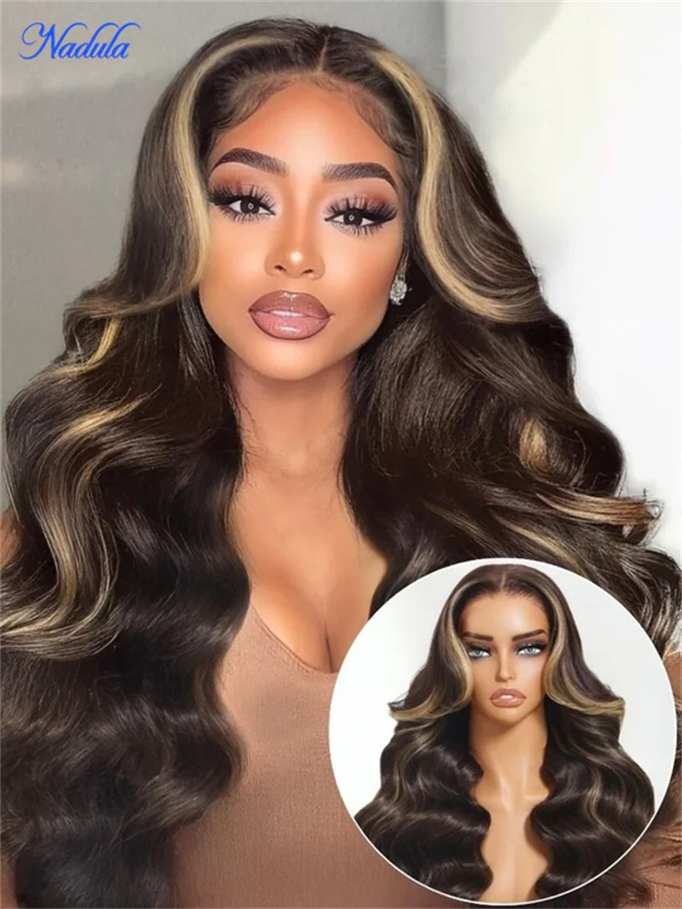 

Nadula Bye Bye Knots Loose Body Wave Highlights Glueless Wig Rich Chocolate Brown Colored Human Hair Wig Face Framing 180%