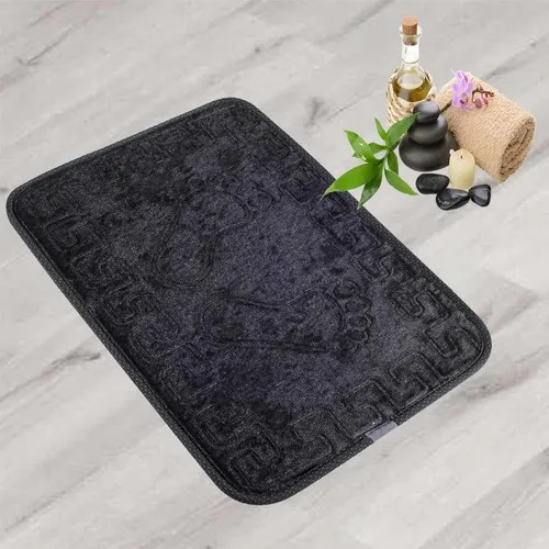 Else Carpet Black Solid Color Emboss Bathroom Toilet Seat Front Mat