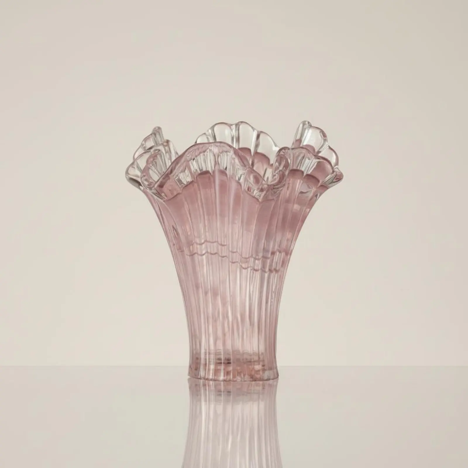 

Pink Glass Vase Luxury Aesthetic Pink Vase Home Decor Simple Design Wavy Rim for Living Room