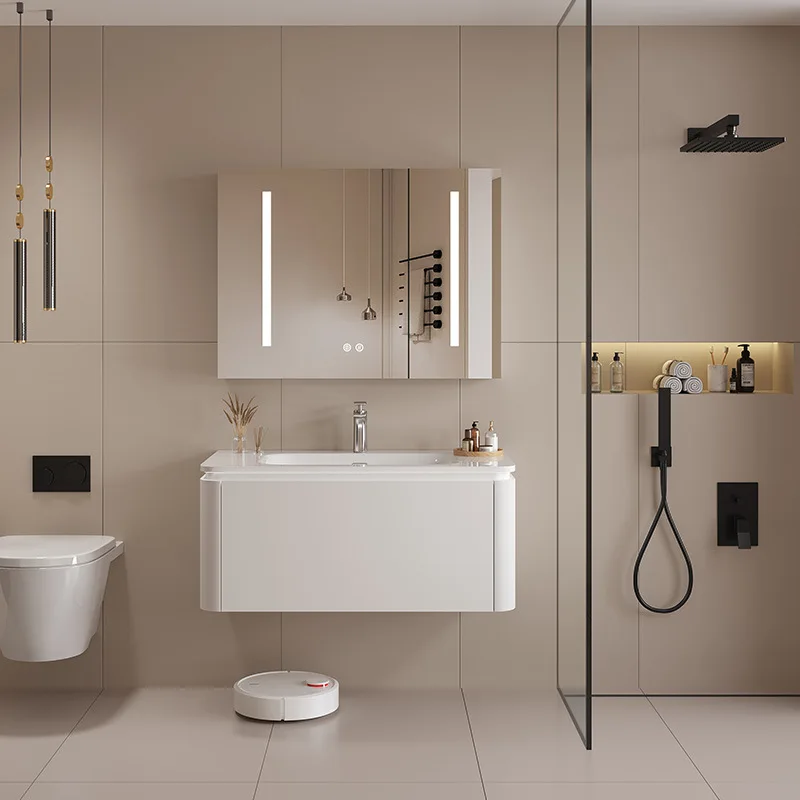 Mueble de baño de madera maciza de cerámica.