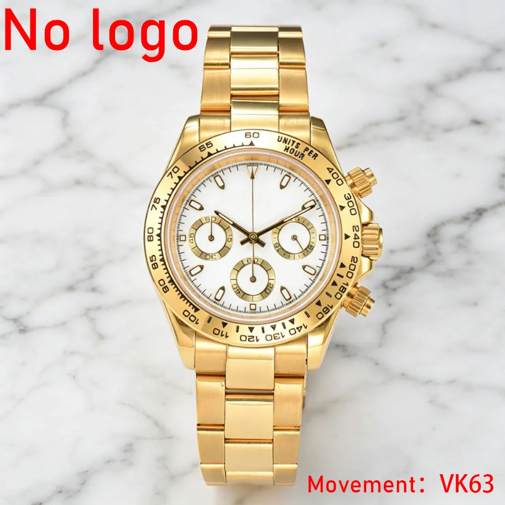 

39mm gold rose gold watch 316L stainless steel sapphire glass suitable for VK63 quartz movement Daytona C3 lumiouns