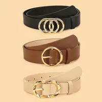 3pcs Women'S Belt Set - Chic  Versatile for Jeans, Dresses  Classic Belts with Dual Triple Ring Buckles, Elegant Solid Colors