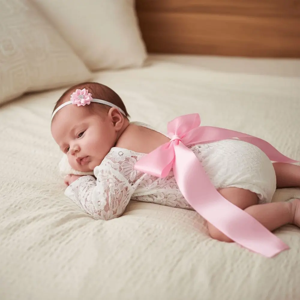 

2Pcs/Set Creative Infants Photo Clothing Bow Tie Design Floral Newborn Lace Romper Solid Color Hollow Back