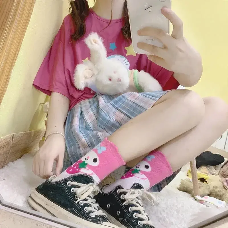 3pcs/set Anime Miniso Sanrio My Melody Around Short Socks Straight Socks Lace Mid Tube Socks Soft and Comfortable Breathable