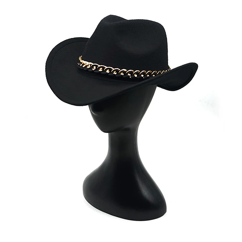 Combhasaki Women Men Unisex Cowgirl Hat Wide Brim Western Hats with Metal Chain for Wedding Carnival Rave Party Travel Costume