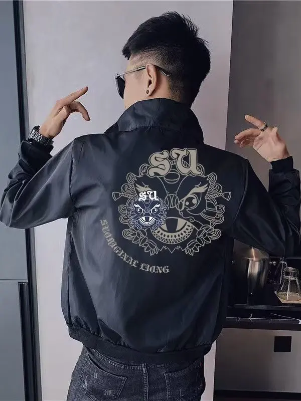 

2025 Spring Autumn New Men's Baseball Jaet Printed High-End Top irt Polyester Fiber Rouleau Hem Long Sve Zipper Closure