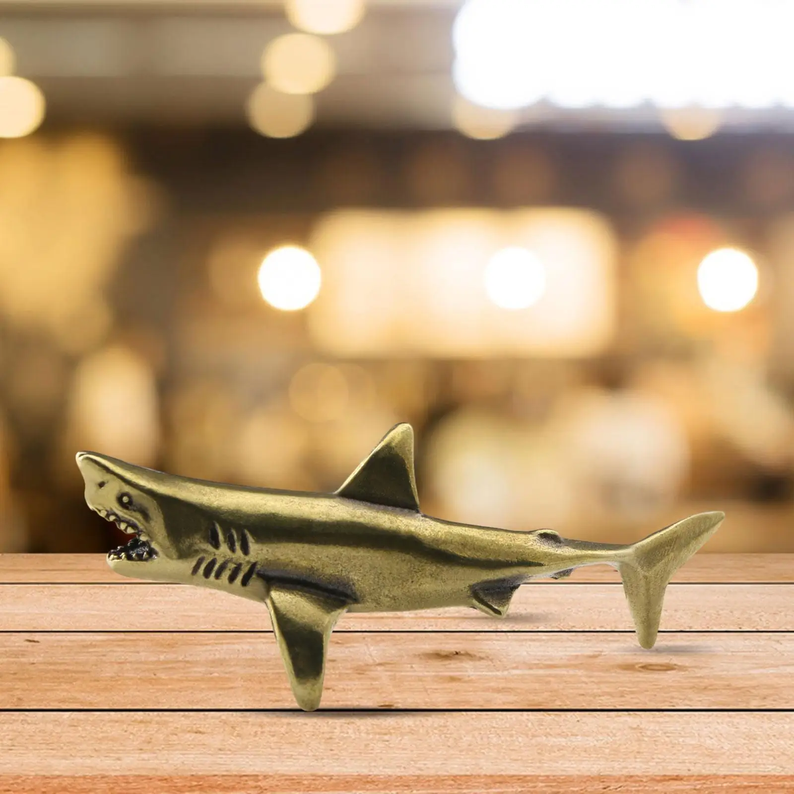 Brass Shark Statue Crafts Birthday Gift Miniature for Cafe Tea Room Desktop