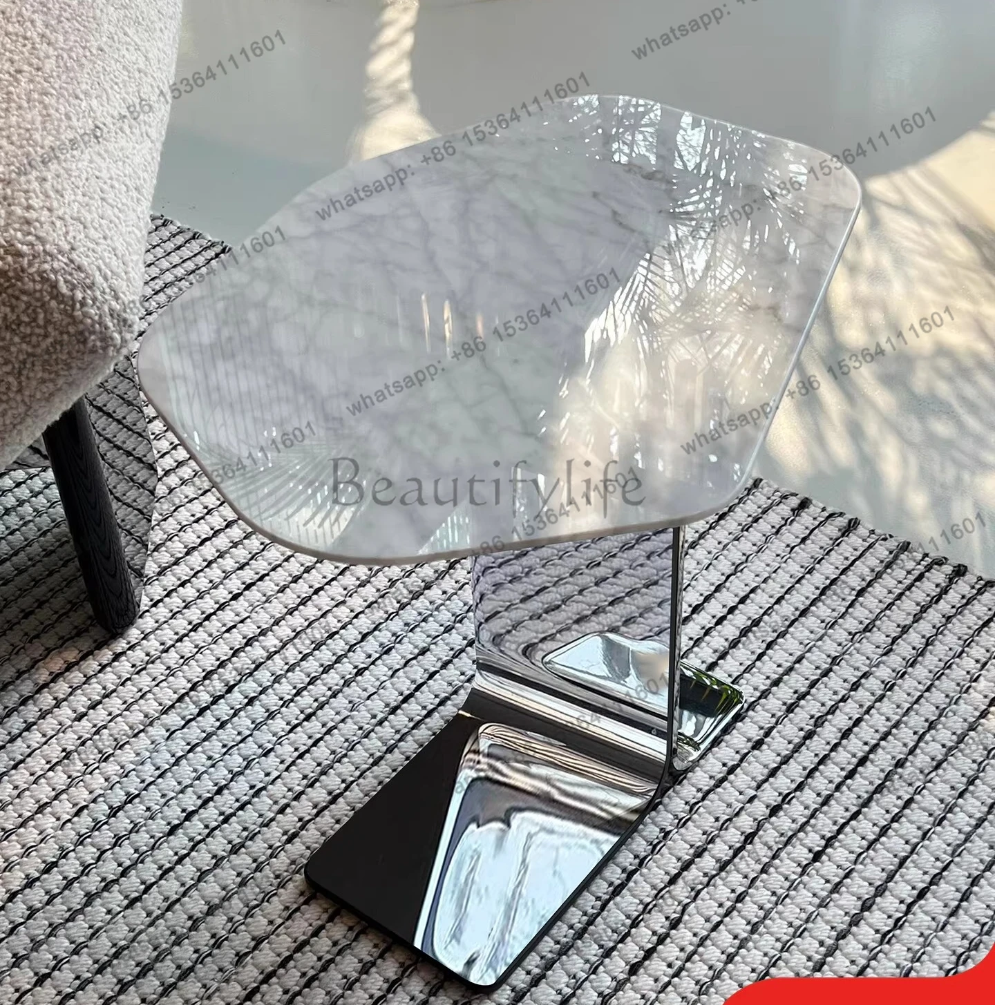 Italian minimalist light luxury natural marble modern minimalist high-end sense special-shaped corner table