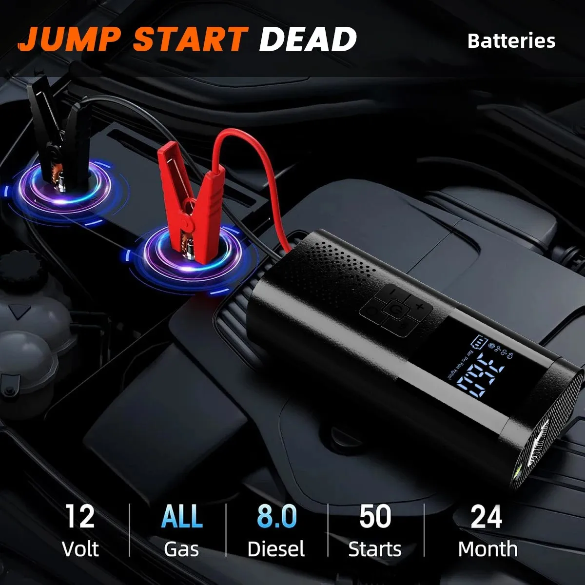Portable Car Jump Starter 150PSI Air Compressor Fast Tire Inflator Power Bank Accurate Pressure Air Pump for Car Tires