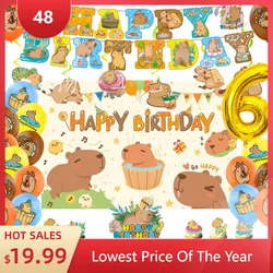 Cute Capybara Birthday Party Decoration Balloon Banner Background Cake Topper Supplies Kids Gifts Room Decor Photography Props