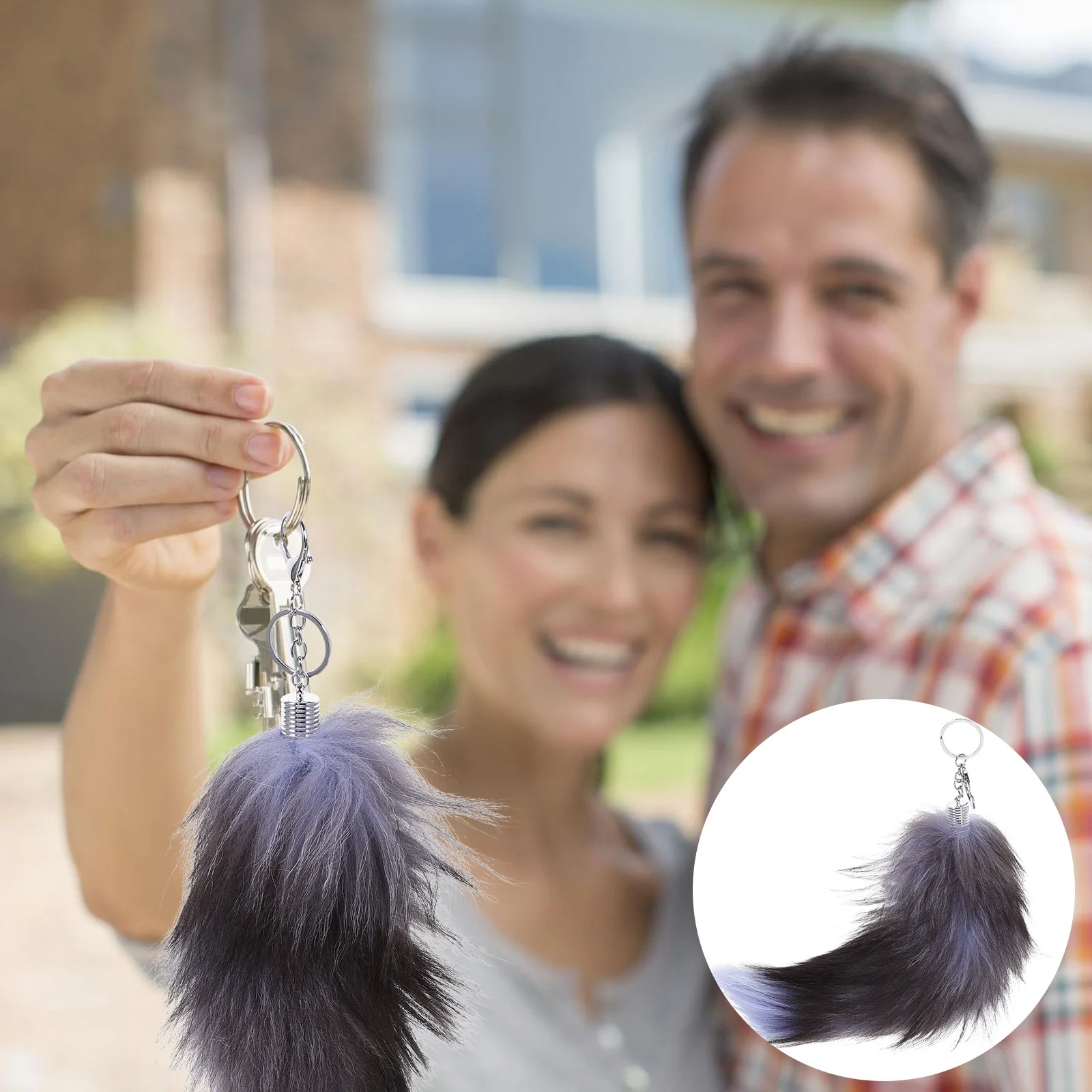 CALLARON Tail Keychain Faux Key Pompom Car Keychain Animal Keyring for Backpack Tote Bag