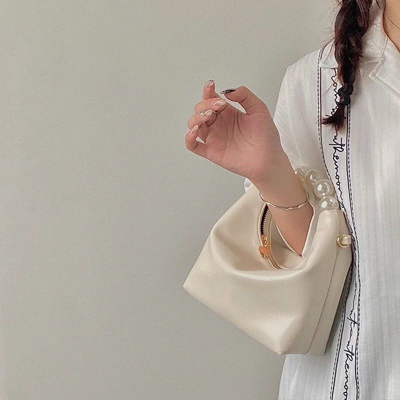 Pearl Handle Women Small Clutch Handbags Fashion Chain Female Shoulder Messenger Bag Solid Color Ladies Hobos Tote Purse Bag