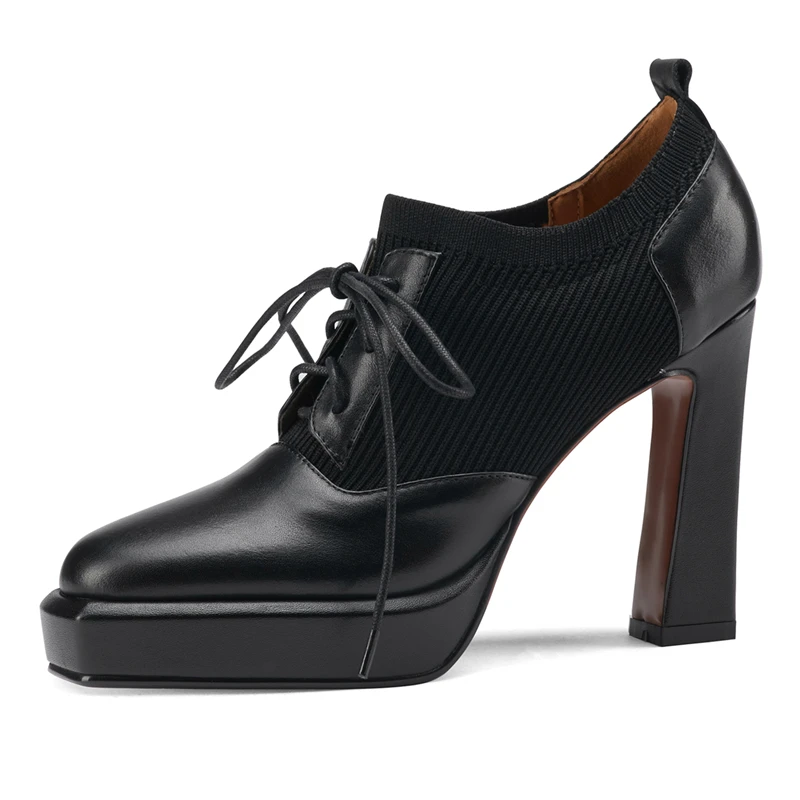 MORAZORA-Chaussures à talons hauts en cuir véritable pour femmes, escarpins à lacets, chaussures à plateforme, chaussures de soirée, noir, marron, mode, nouveauté, 2024