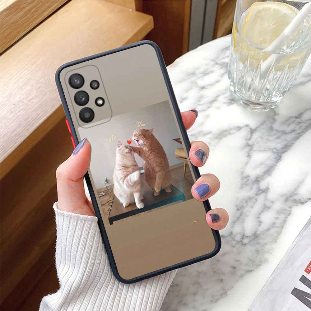 עור מרגיש שקוף טלפון במקרה עבור Samsung a13 a14 a22 a23 a24 a21s a31 a32 a33 a34 a51 a52 a53 note10 9 8 a70 מצחיק חתול חמוד