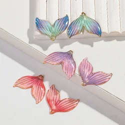 20pcs Gradient Color Acrylic 25x30mm Mermaid Tail Charm 3D Fishtail Pendant for DIY Jewelry Making Necklace Earring Accessories