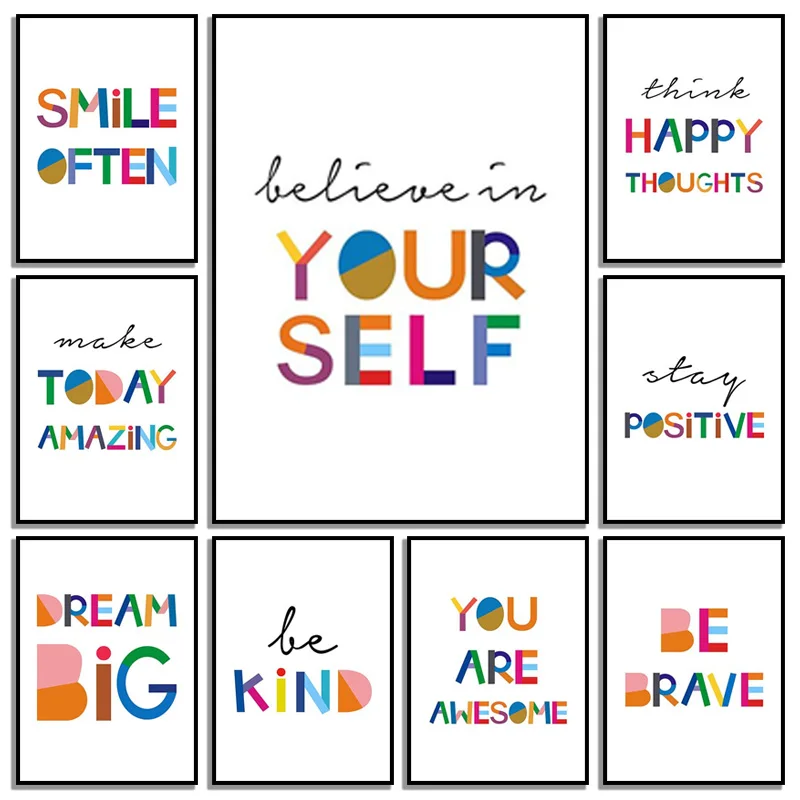 1PC frameless decorative art print,Colorful Inspirational Words Canvas Painting Prints Modern Wall Pictures for Living Room Bedr