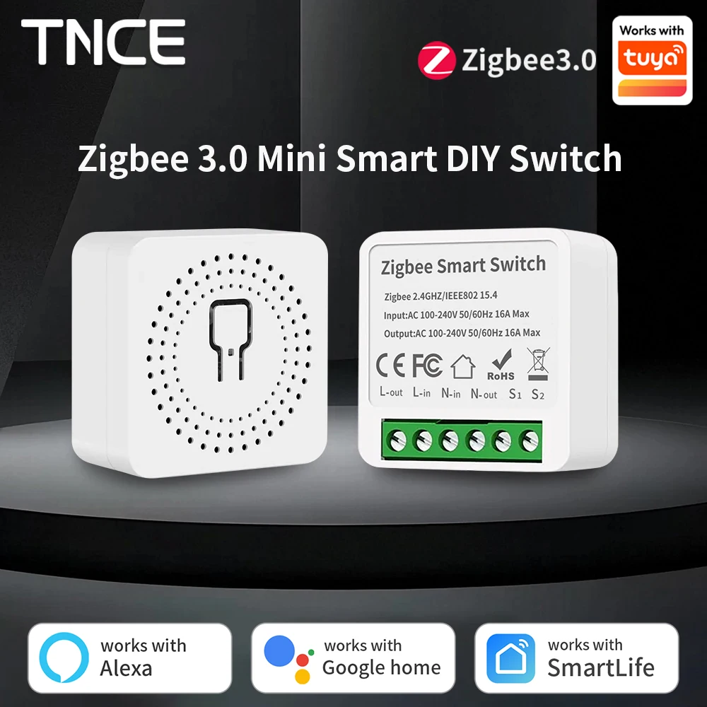 TNCE Zigbee3.0 Tuya Smart Switch 16A 2-Way Smart Home Automation Module Interruptor Voice Control Work with Alexa Google Home