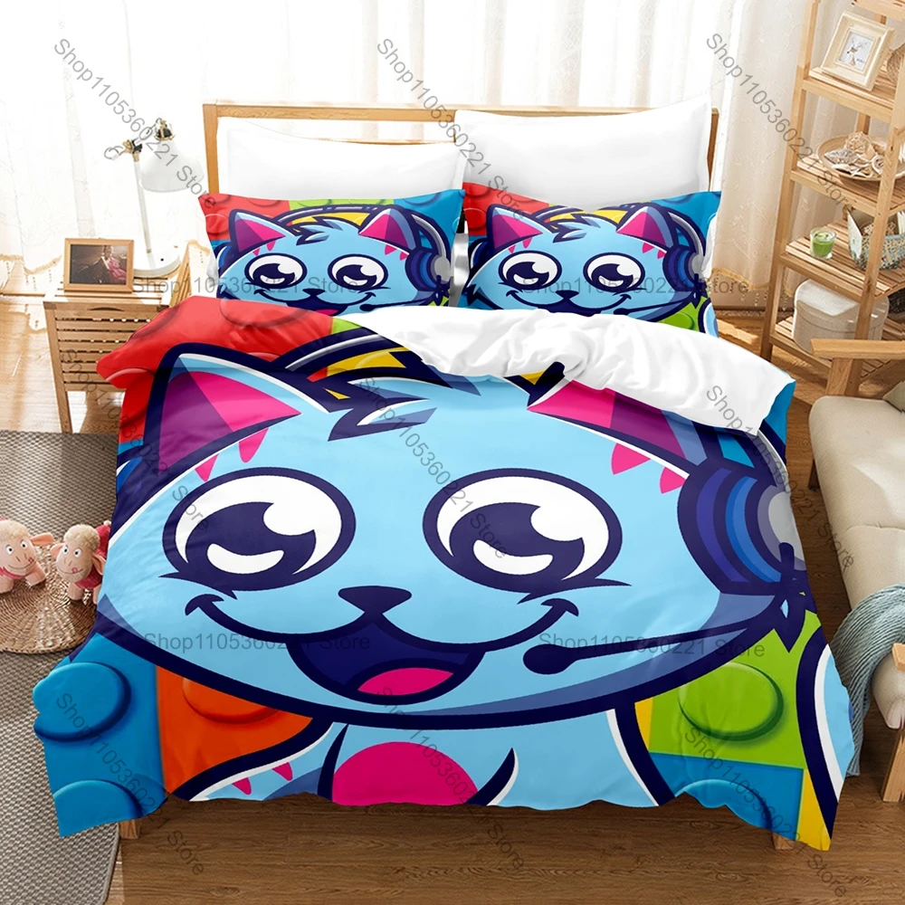 Icon Gravycatman Blue Cat Graphic Bedroom Decor Bedding Duvet Cover + 2 Pillowcases Kawaii Game Fan Room Decor