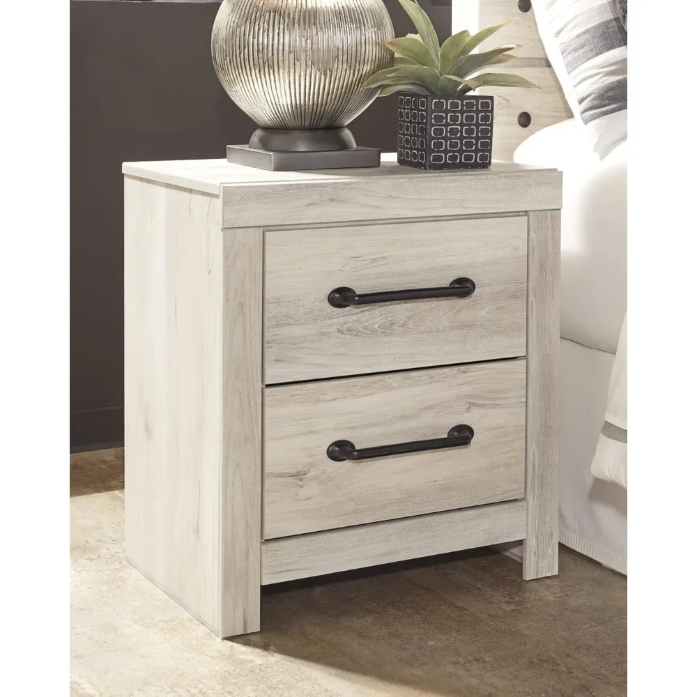 Cambeck Farmhouse Industrial 2 Drawer Two Drawer Nightstand with 2 Slim-Profile USB Charging Stations