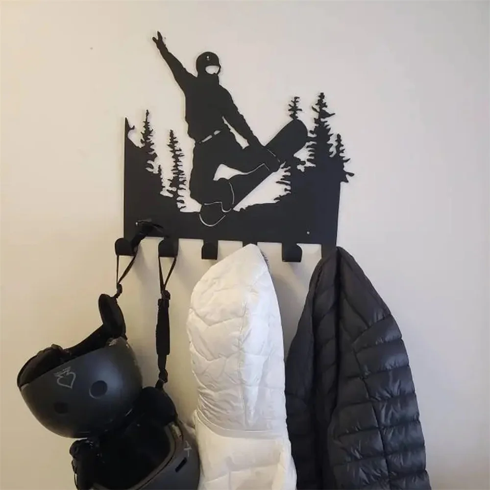 

Ski Metal Wall Decor Skier Rack Multipurpose Snowsports Key Holder Hook Easy Installation Wall Mounted Hat Organizer LB88