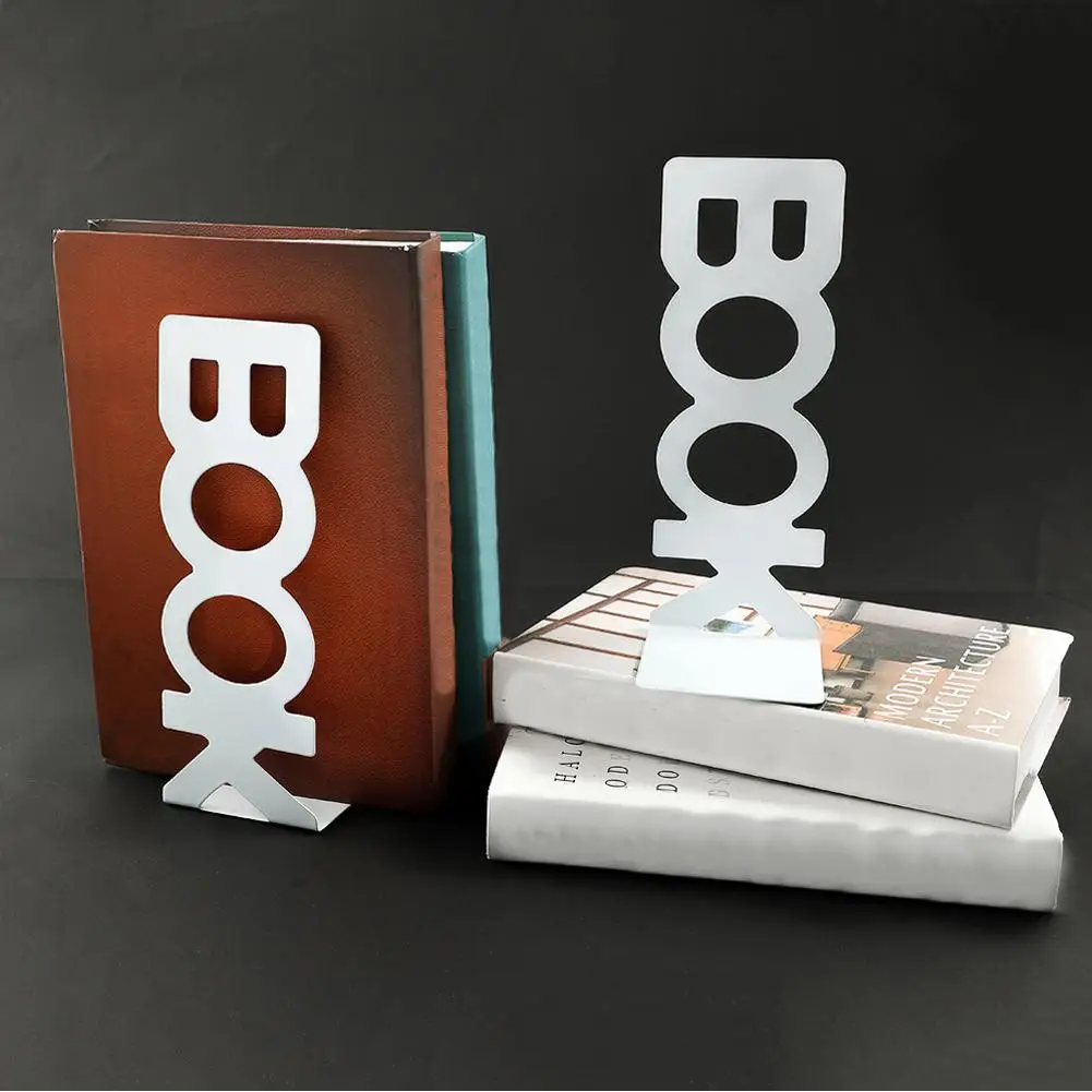 Simples Estilo Metal Bookend, Padrão do livro, Desktop Bookends Stands, Home Material de Escritório, Estante, 1 Par