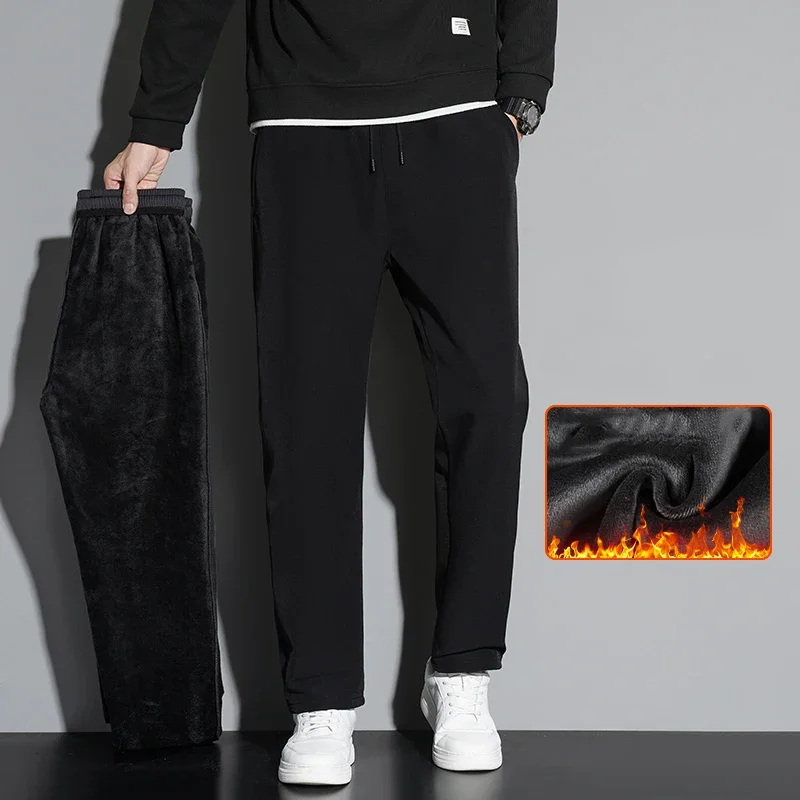 8XL Large Size Casual Pants Men's Winter Plus Velvet Warm Solid Color Joggers Big Size Thickened Outdoor Super Soft Sweatpants