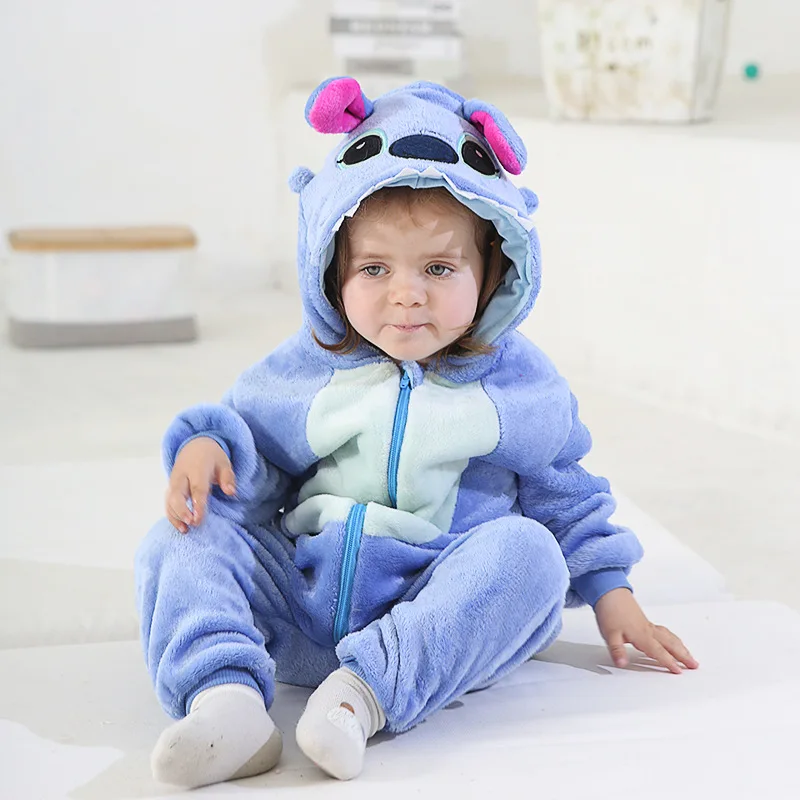 Cartoon Personality Disney Blue Cute Stitch Spring and Autumn Winter Animal Cartoon One-piece Climbing Suit Warm Home Clothing