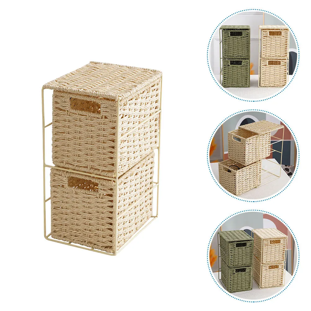 Woven Dual Layer Storage Basket for Room Organization Home Sundries Container Neat Simulated Rattan Organizer Basket
