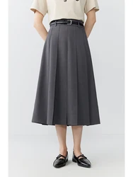 ZIQIAO High Waist A-Line Women Summer Skirt Pleated Slimming Mid-Length Versatile Casual Commuting Skirt For Female 24ZQ92054