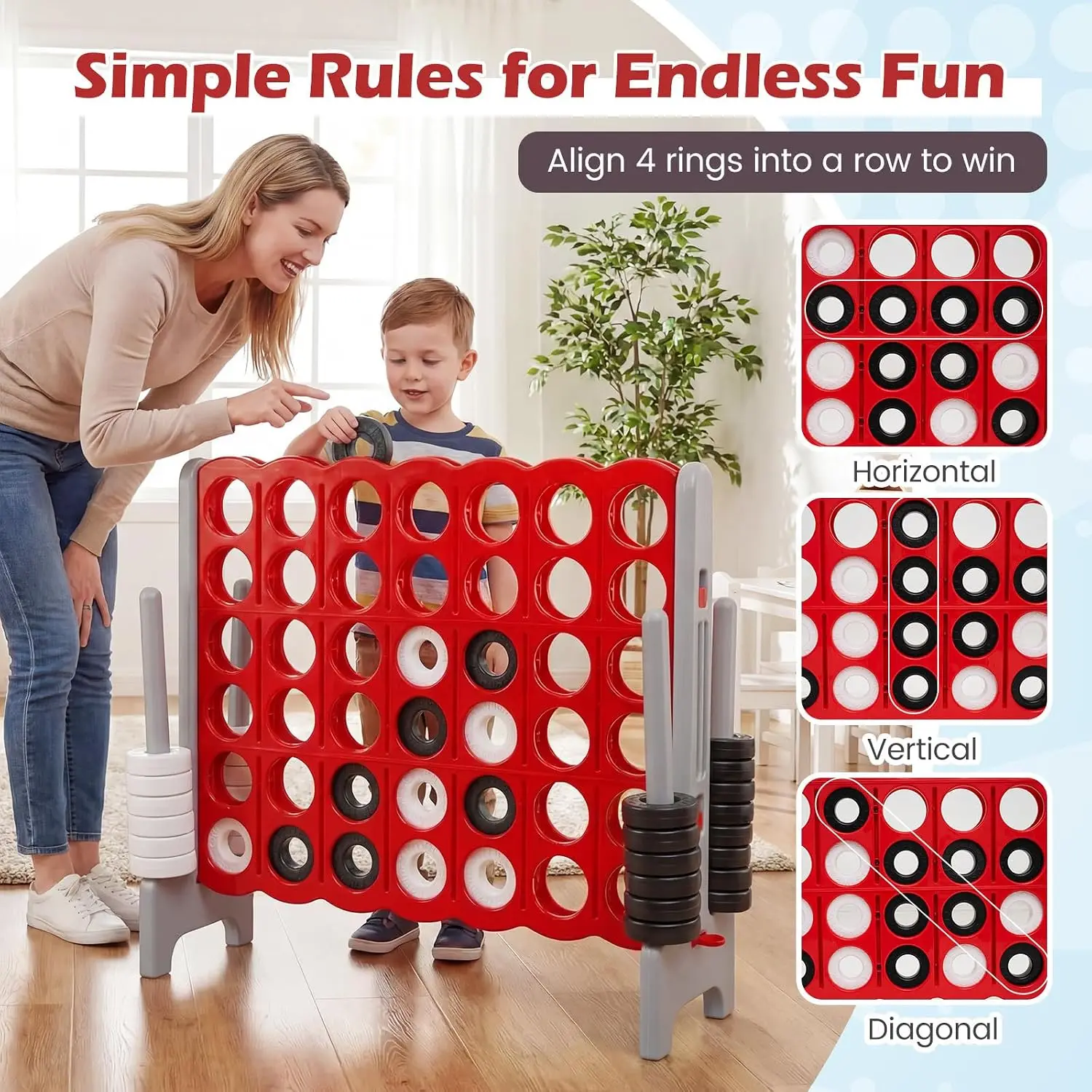 Set for Kids & Adults, Indoor Outdoor Yard Party, 3.5FT with 42 Rings & Slider, Customized