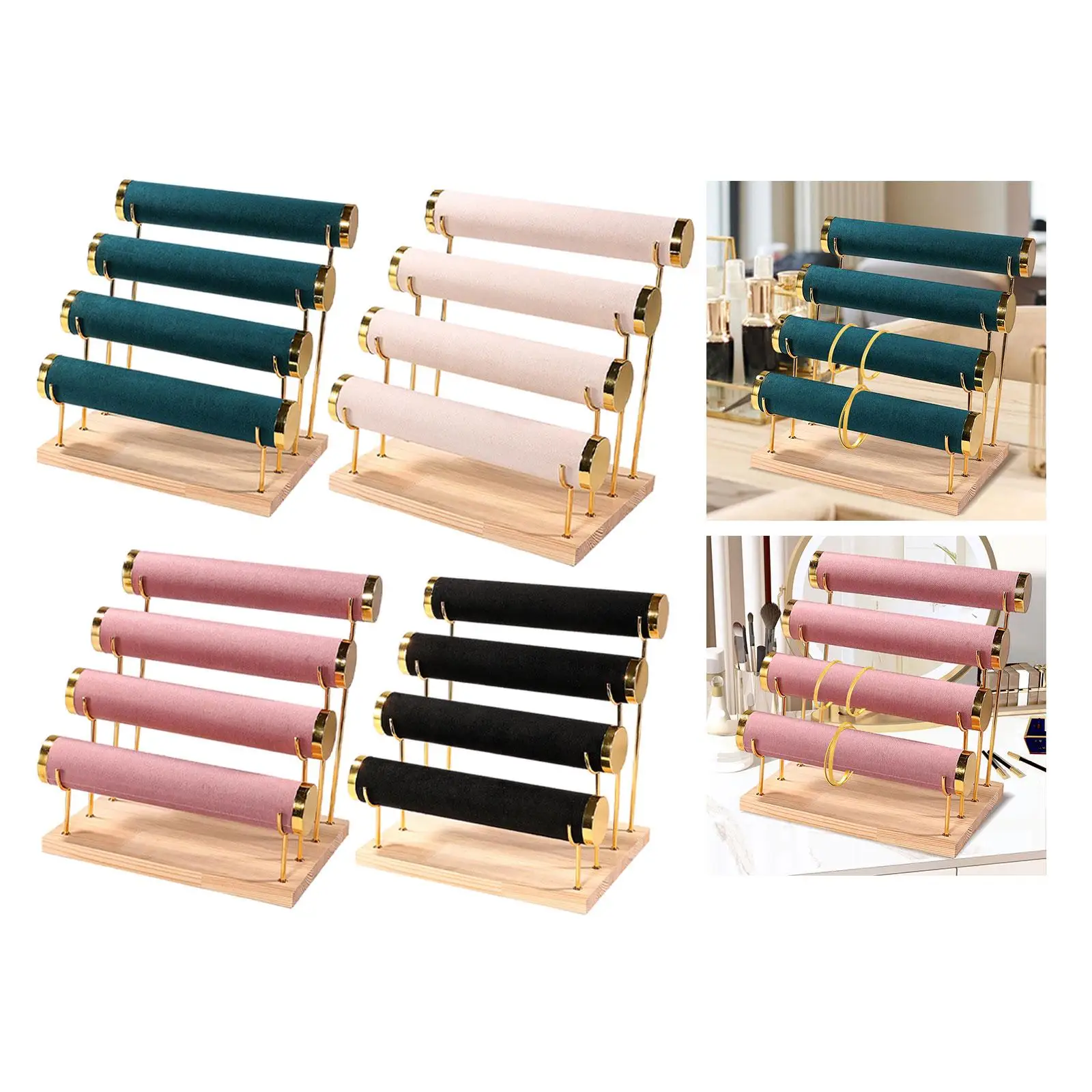 

4 Tiers Bracelet Holder Jewelry Showcase Rack Velvet Bangle Display Stand for Bedroom Countertop Home Use Shop Windows Tabletop