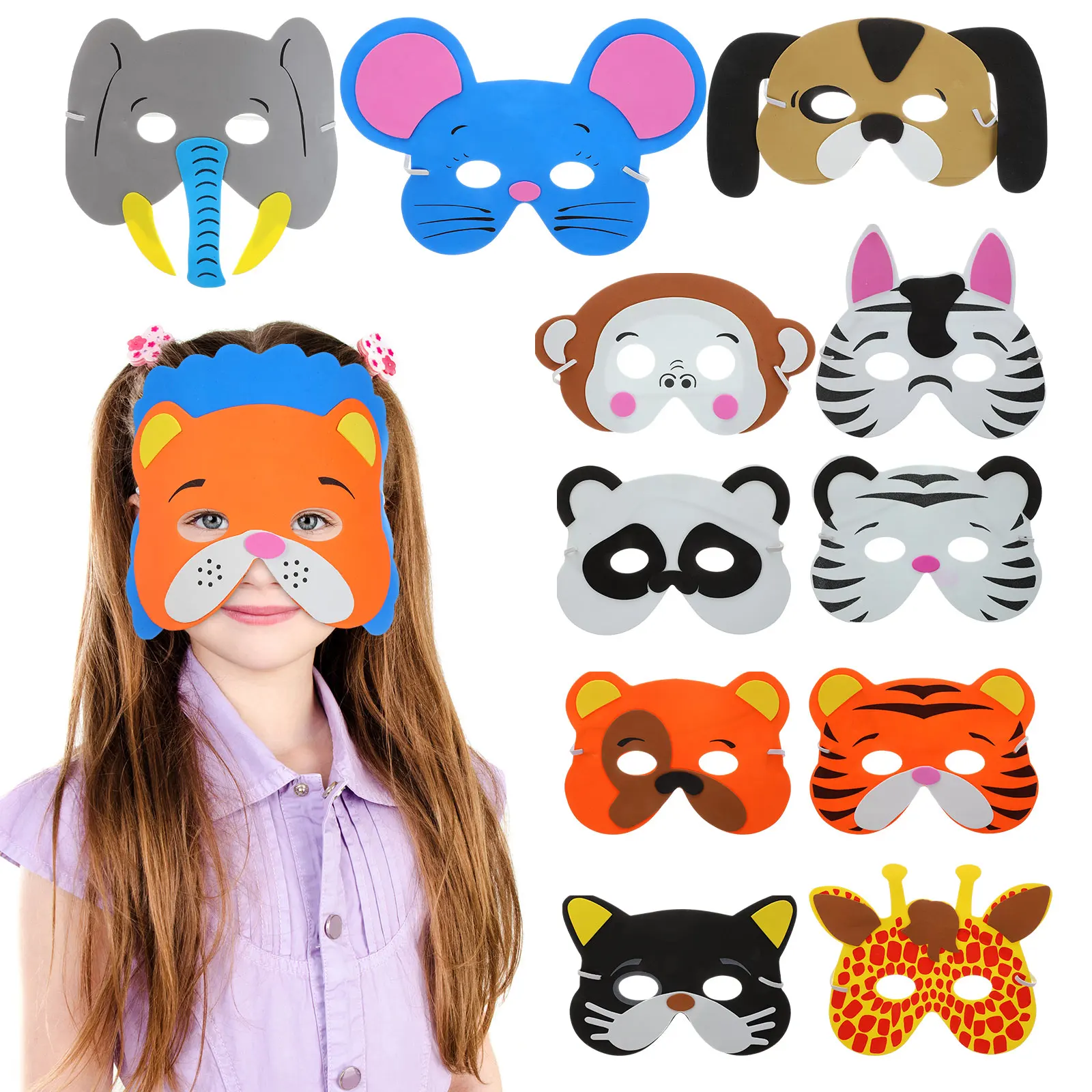 

12pcs Children's Animal Face Masks for Party Favors Kids Costume Carnival Masquerade Ball Halloween Decoration Toy