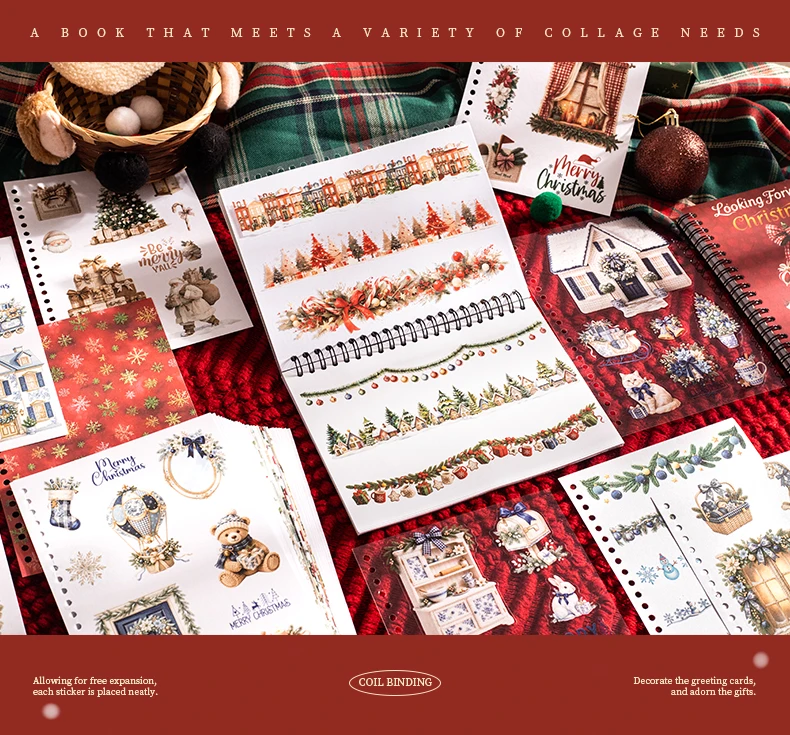 Journal GO 50 Blatt Weihnachts-Stickerbuch Spiralgebunden PET & Washi-Aufkleber für Karten, Scrapbooking, Journale, Planer & Bastelarbeiten – Detail 7